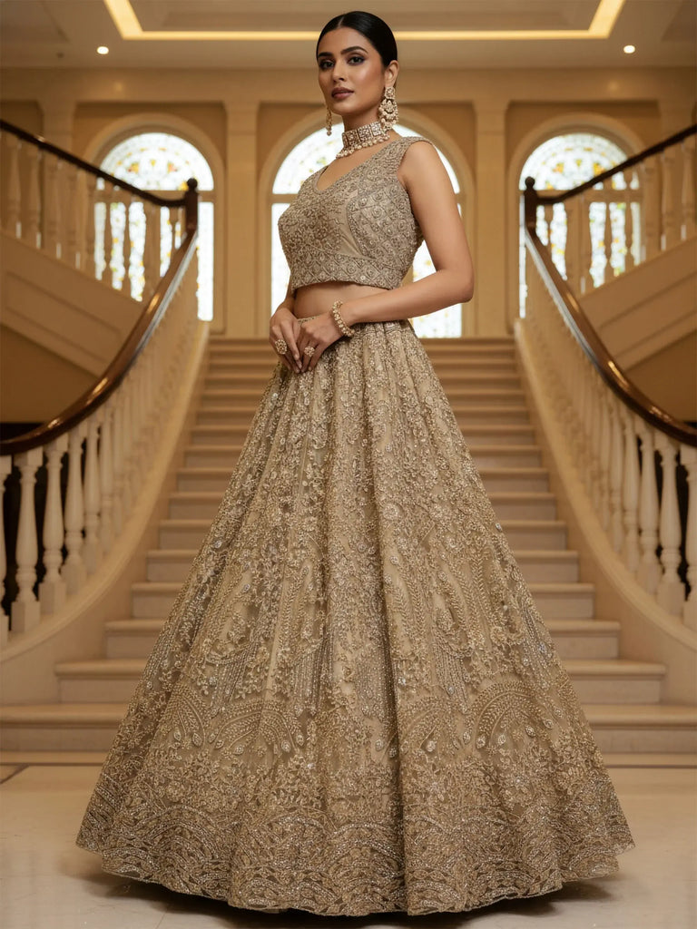 Fantastic Golden Thread Embroidered Net Engagement Wear Lehenga Choli