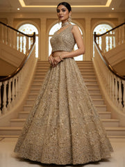 Fantastic Golden Thread Embroidered Net Engagement Wear Lehenga Choli