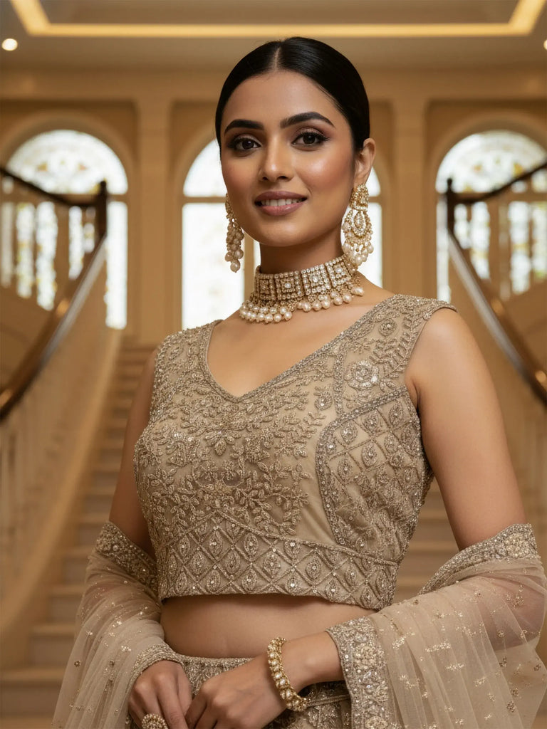 Fantastic Golden Thread Embroidered Net Engagement Wear Lehenga Choli