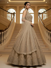 Fantastic Golden Thread Embroidered Net Engagement Wear Lehenga Choli
