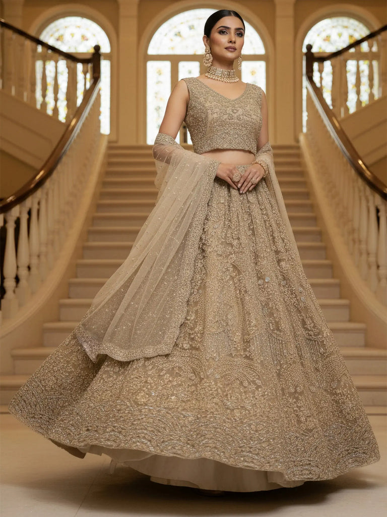 Fantastic Golden Thread Embroidered Net Engagement Wear Lehenga Choli
