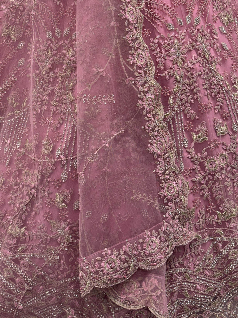 Fabulous Pink Diamond Work Net Reception Wear Lehenga Choli