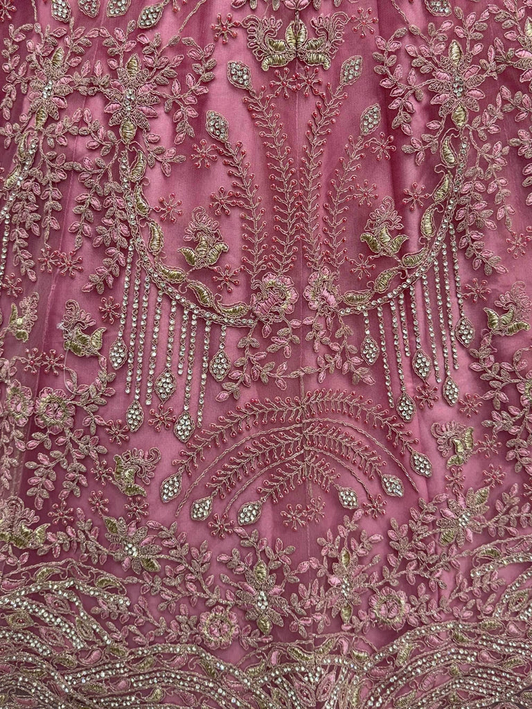 Fabulous Pink Diamond Work Net Reception Wear Lehenga Choli 