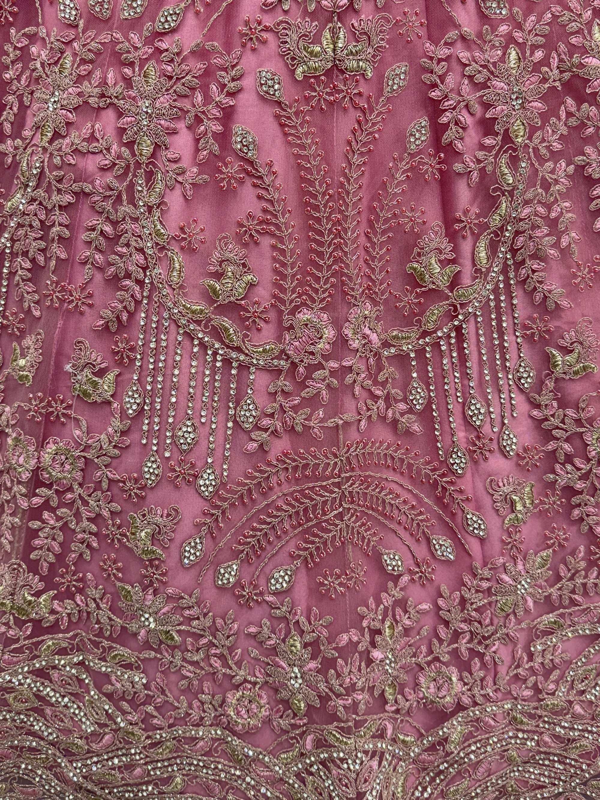 Fabulous Pink Diamond Work Net Reception Wear Lehenga Choli 