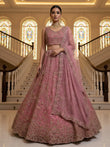 Fabulous Pink Diamond Work Net Reception Wear Lehenga Choli 