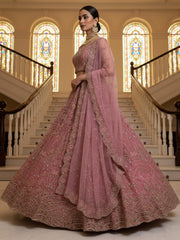 Fabulous Pink Diamond Work Net Reception Wear Lehenga Choli 