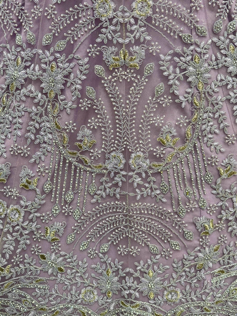 Amazing Lilac Thread Embroidered Net Party Wear Lehenga Choli