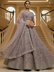 Amazing Lilac Thread Embroidered Net Party Wear Lehenga Choli