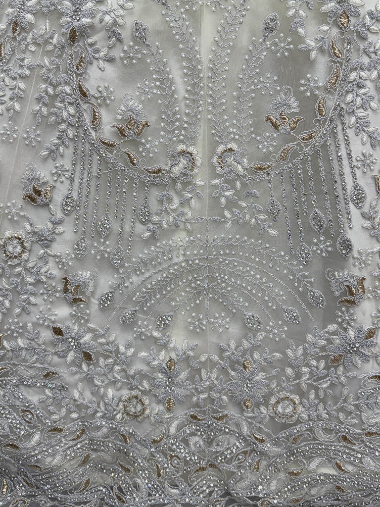 Awesome White Thread Embroidered Net Engagement Wear Lehenga Choli 