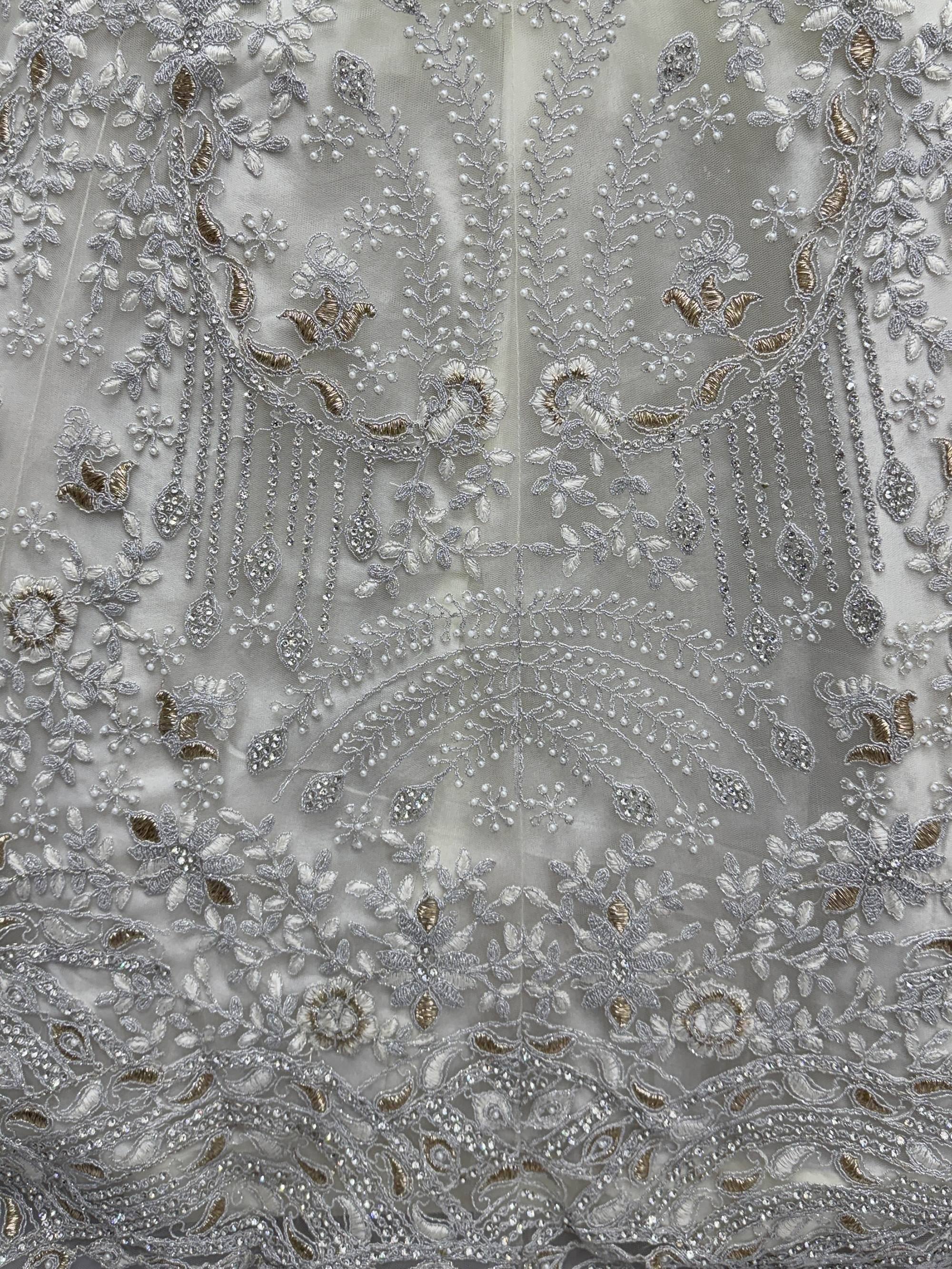 Awesome White Thread Embroidered Net Engagement Wear Lehenga Choli 