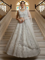Awesome White Thread Embroidered Net Engagement Wear Lehenga Choli