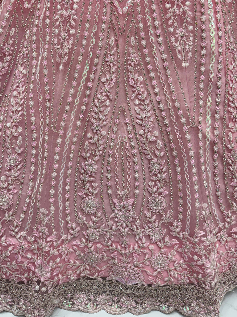 Adorable Peach Heavy Embroidered Net Reception Wear Lehenga Choli