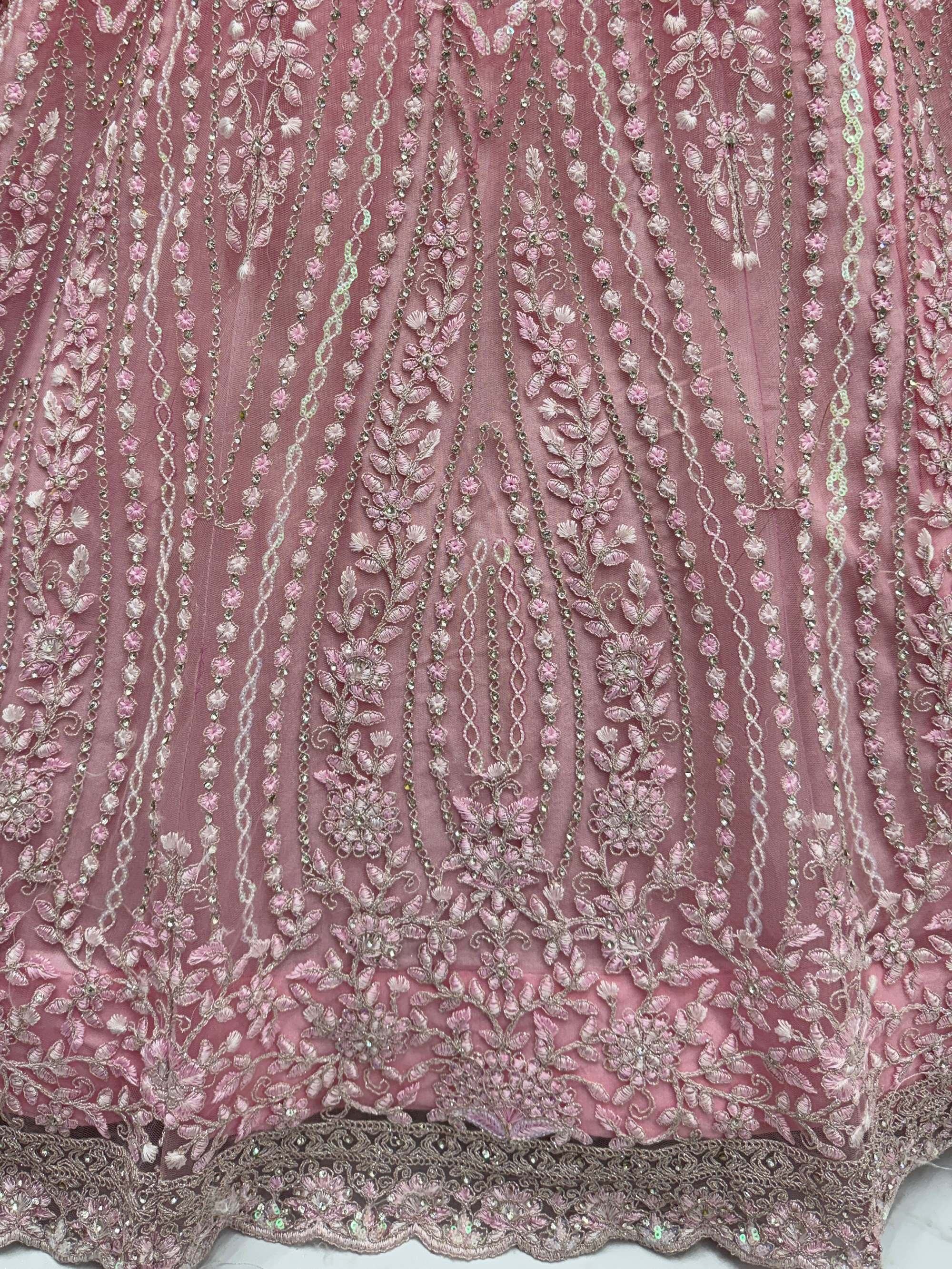 Adorable Peach Heavy Embroidered Net Reception Wear Lehenga Choli