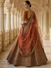 Attractive Orange Heavy Silk Bridal Lehenga Choli With Double Dupatta
