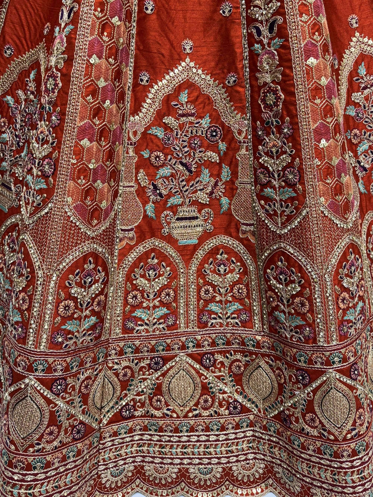 Attractive Orange Heavy Silk Bridal Lehenga Choli With Double Dupatta