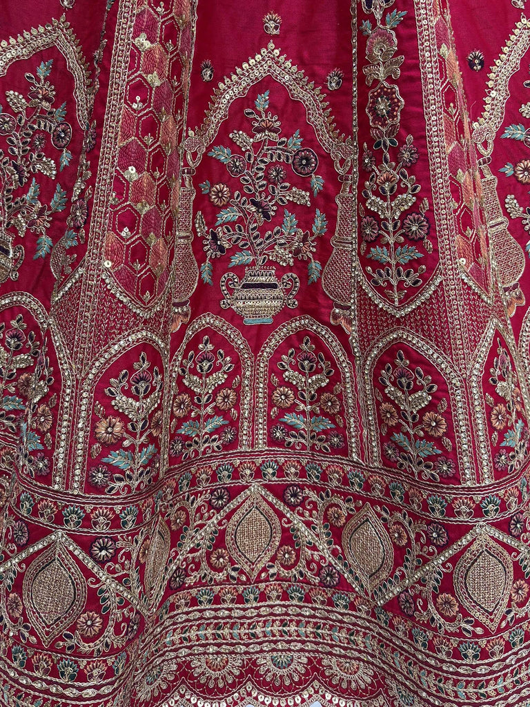 Elegant Pink Embroidered Silk Bridal Lehenga Choli With Double Dupatta