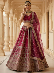 Elegant Pink Embroidered Silk Bridal Lehenga Choli With Double Dupatta