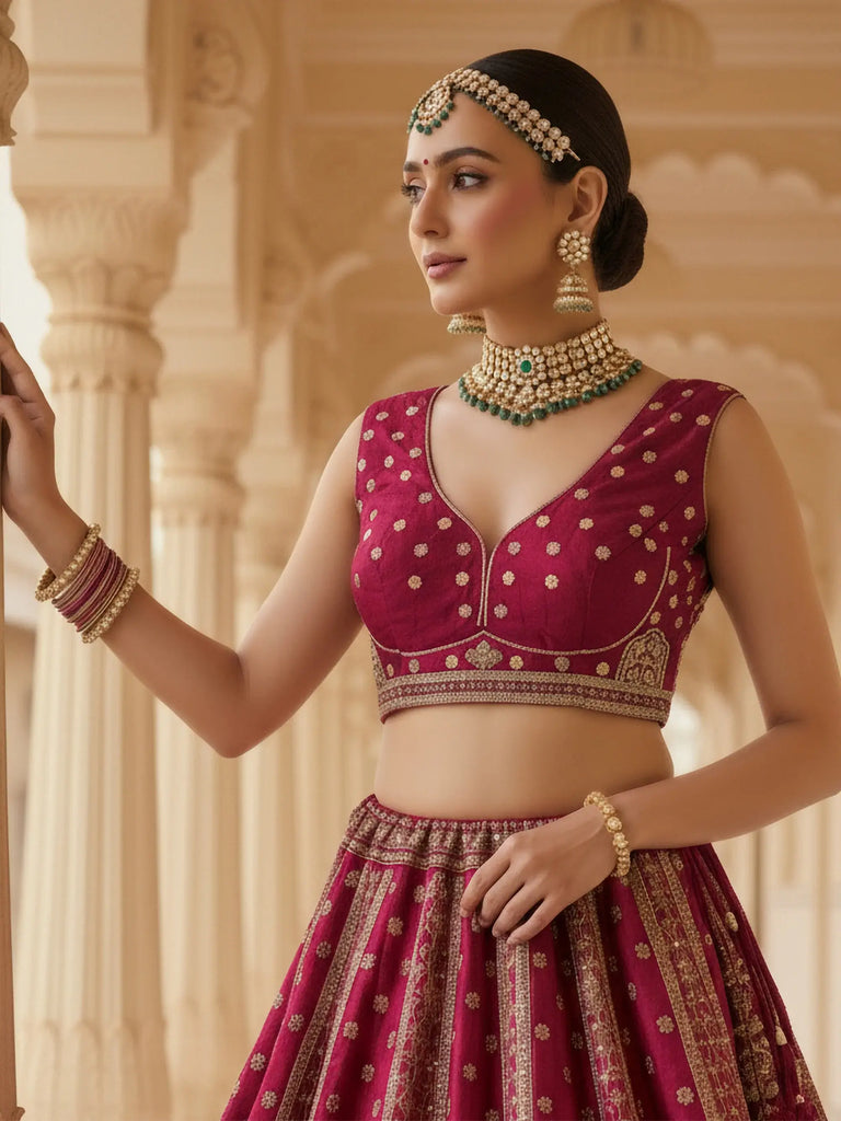 Elegant Pink Embroidered Silk Bridal Lehenga Choli With Double Dupatta