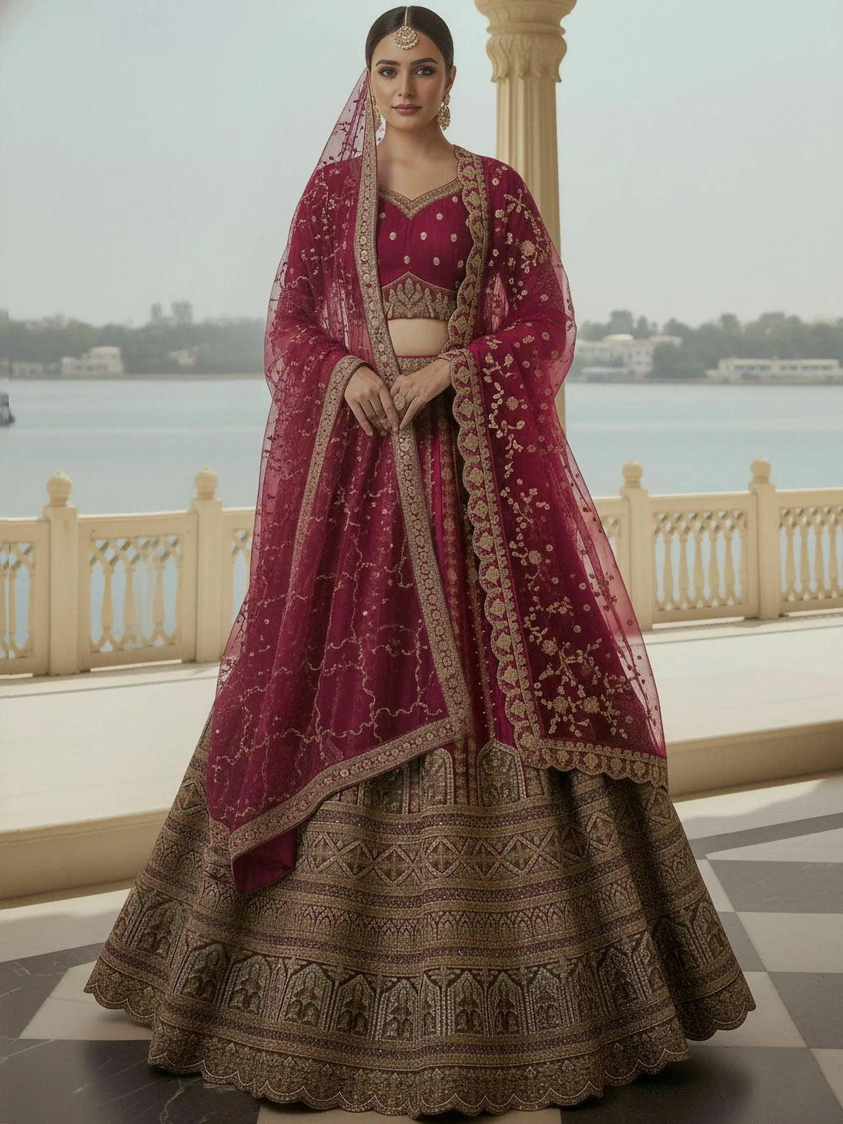 Amazing Pink Sequins Embroidered Silk Bridal Wear Lehenga Choli