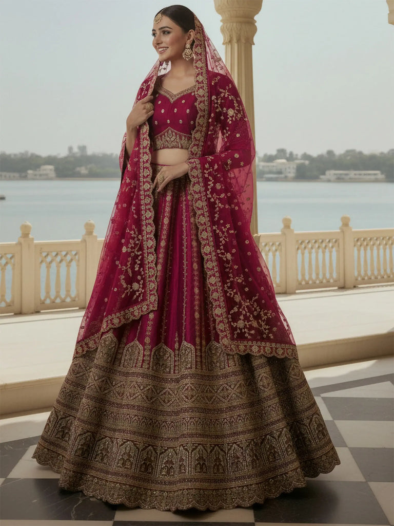 Amazing Pink Sequins Embroidered Silk Bridal Wear Lehenga Choli