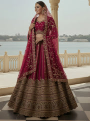 Amazing Pink Sequins Embroidered Silk Bridal Wear Lehenga Choli