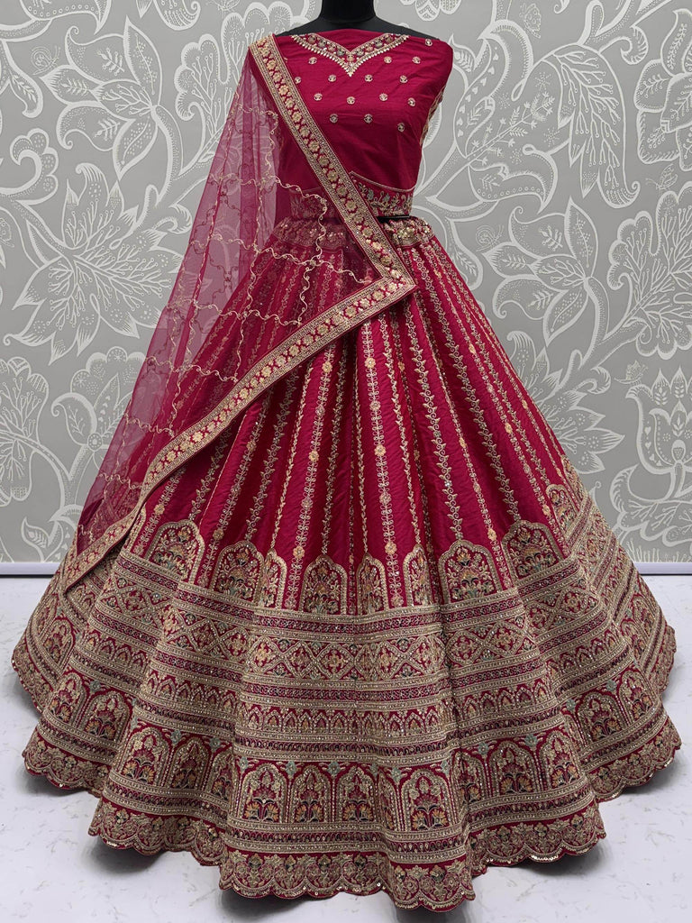 Amazing Pink Sequins Embroidered Silk Bridal Wear Lehenga Choli