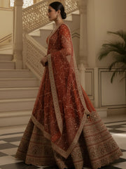 Awesome Orange Mirror Handwork Silk Bridal Wear Lehenga Choli