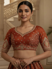 Awesome Orange Mirror Handwork Silk Bridal Wear Lehenga Choli