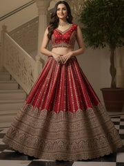 Amazing Red Sequins Embroidered Silk Bridal Wear Lehenga Choli