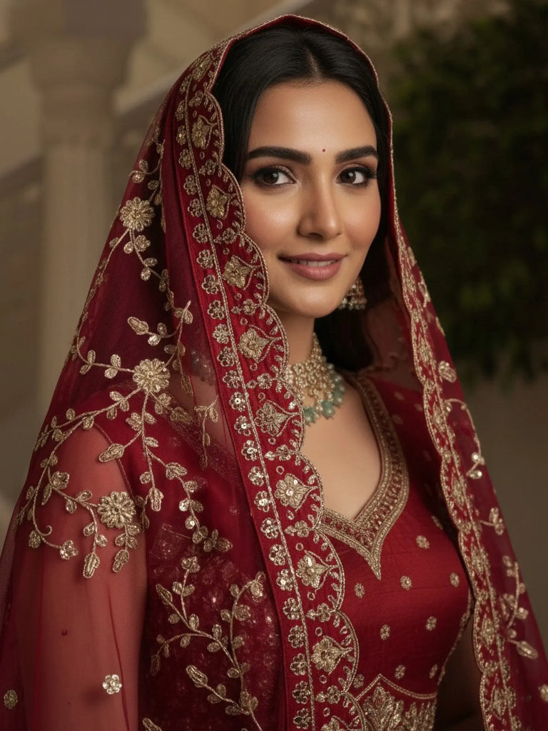 Amazing Red Sequins Embroidered Silk Bridal Wear Lehenga Choli