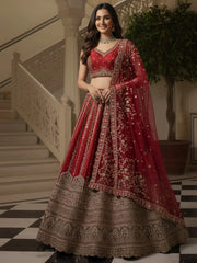 Amazing Red Sequins Embroidered Silk Bridal Wear Lehenga Choli