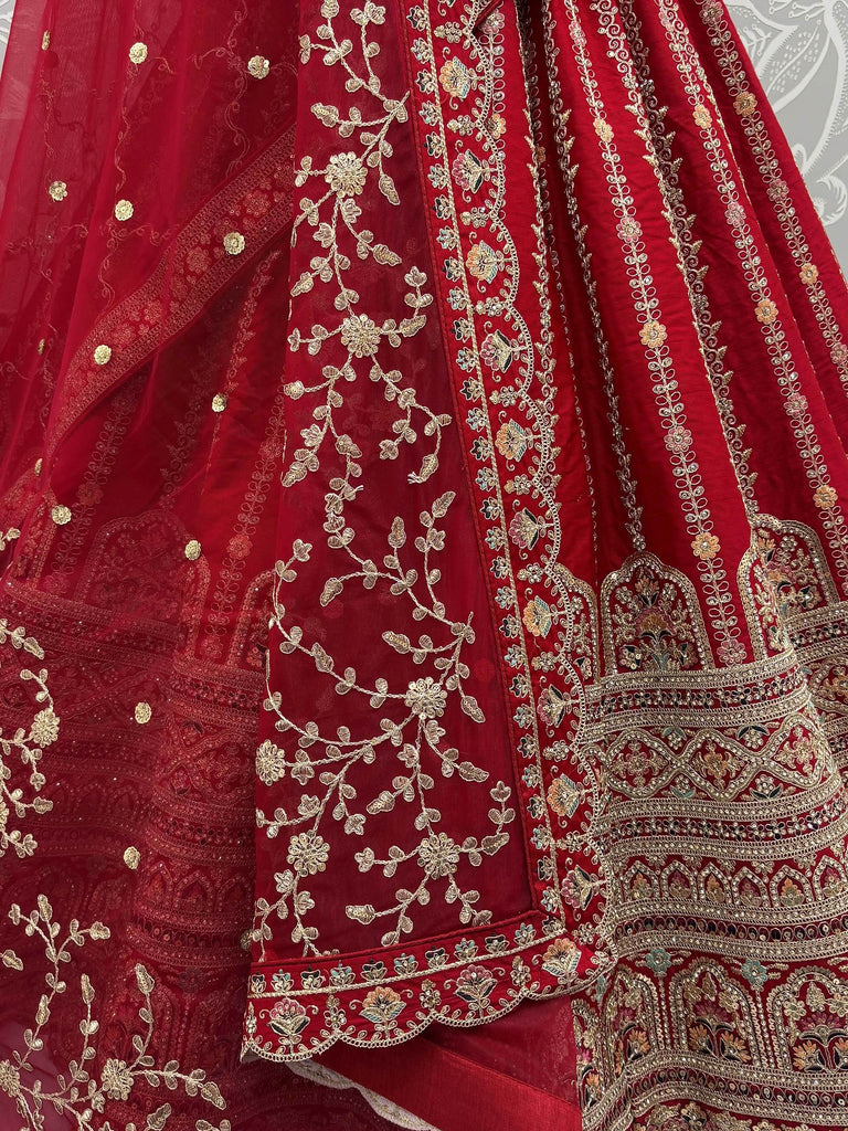 Amazing Red Sequins Embroidered Silk Bridal Wear Lehenga Choli