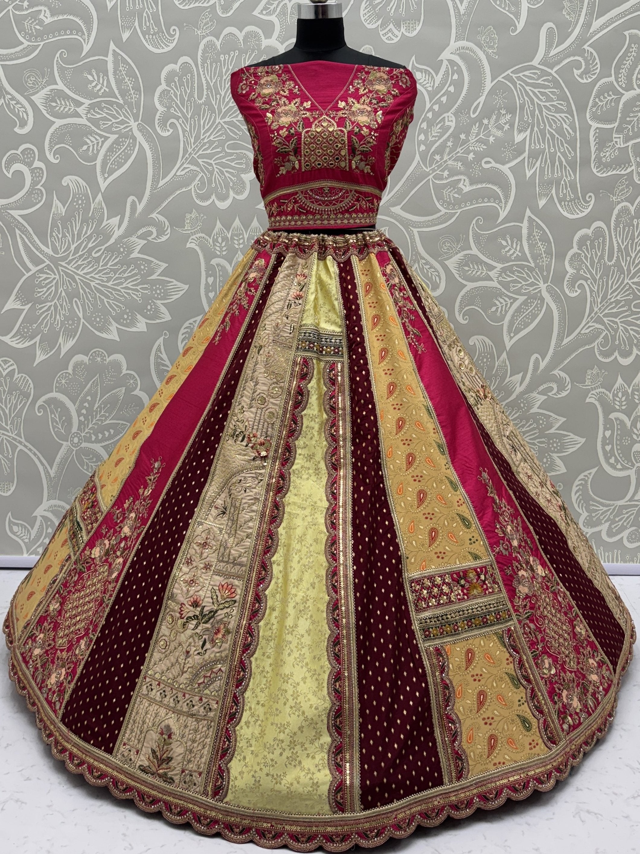 Graceful Multi-Color Patch Work Silk Engagement Wear Lehenga Choli