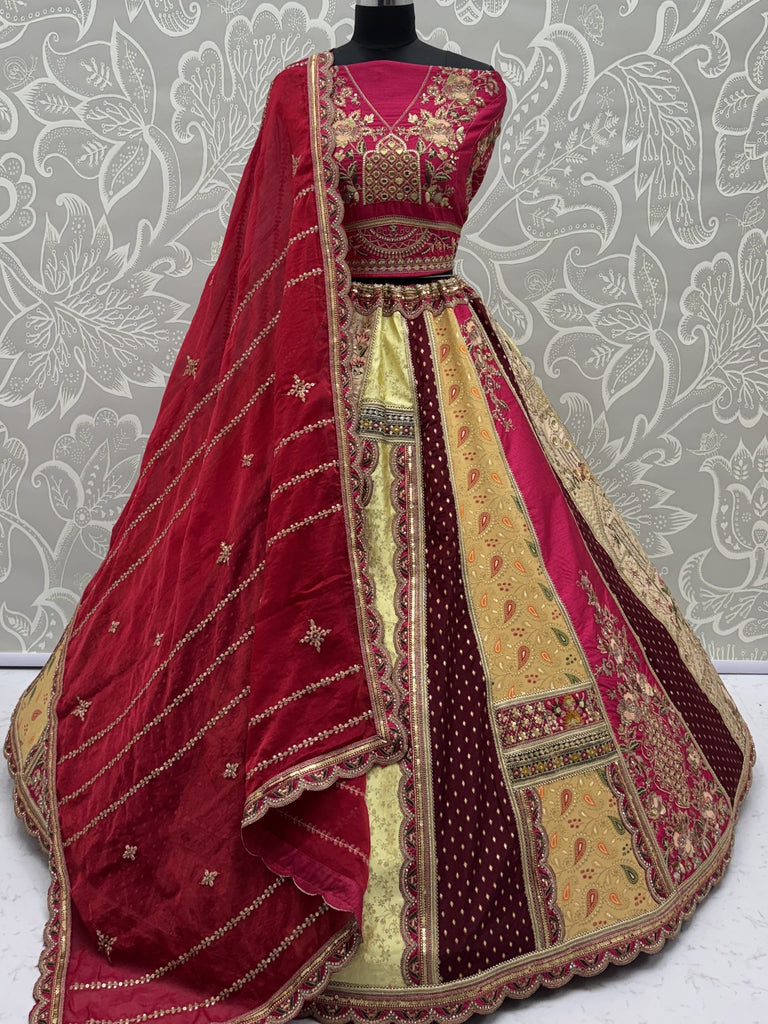 Graceful Multi-Color Patch Work Silk Engagement Wear Lehenga Choli