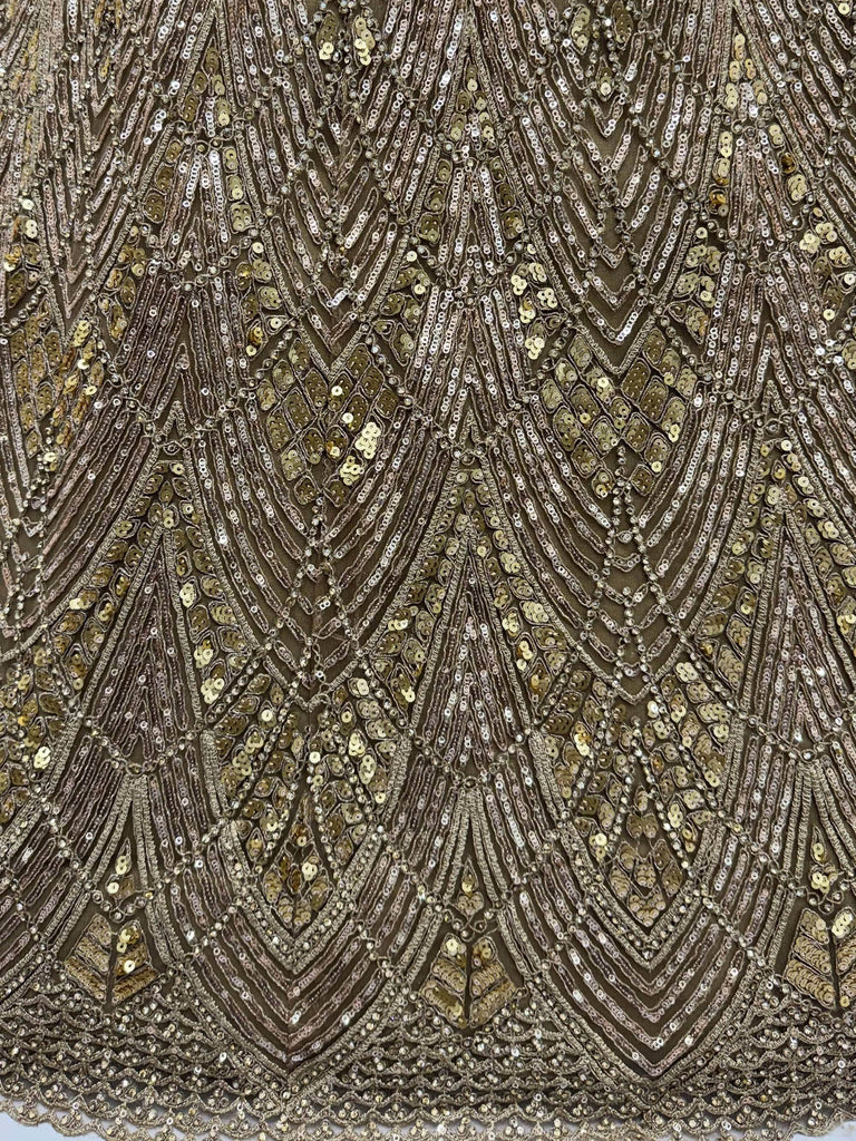 Wonderful Golden Sequins Embroidered Net Reception Wear Lehenga Choli