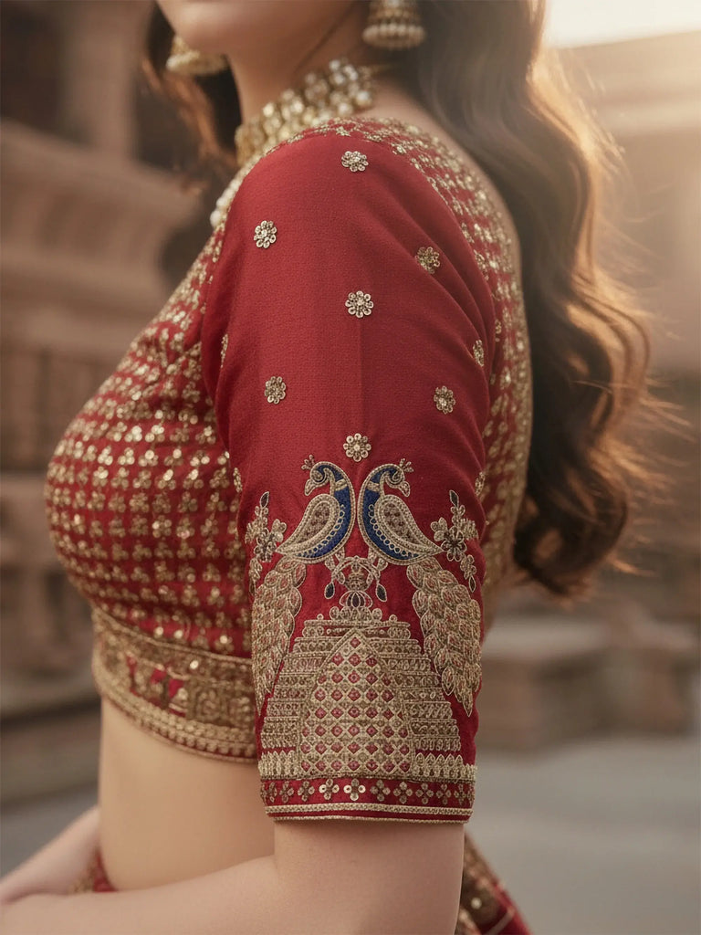 Stunning Red Embroidered Silk Bridal Lehenga Choli With Double Dupatta