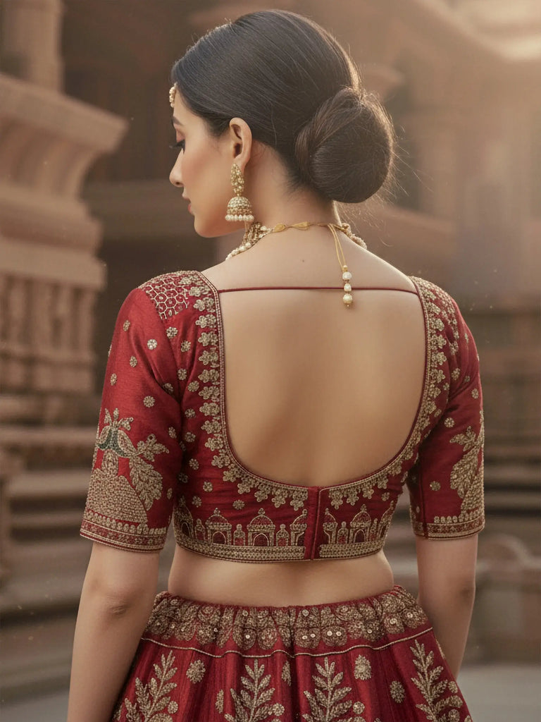 Stunning Red Embroidered Silk Bridal Lehenga Choli With Double Dupatta