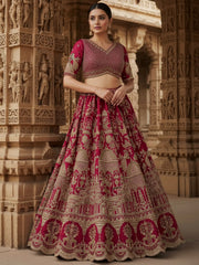 Gorgeous Pink Embroidered Silk Bridal Lehenga Choli With Double Dupatta