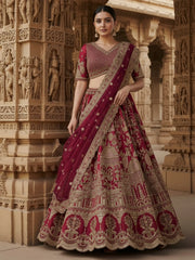 Gorgeous Pink Embroidered Silk Bridal Lehenga Choli With Double Dupatta