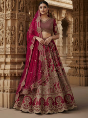 Gorgeous Pink Embroidered Silk Bridal Lehenga Choli With Double Dupatta