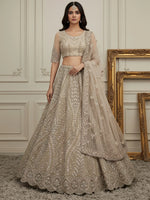 Beautiful Golden Diamond Work Net Reception Wear Lehenga Choli