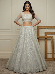 Precious Off-White Dori Embroidered Net Engagement Wear Lehenga Choli 