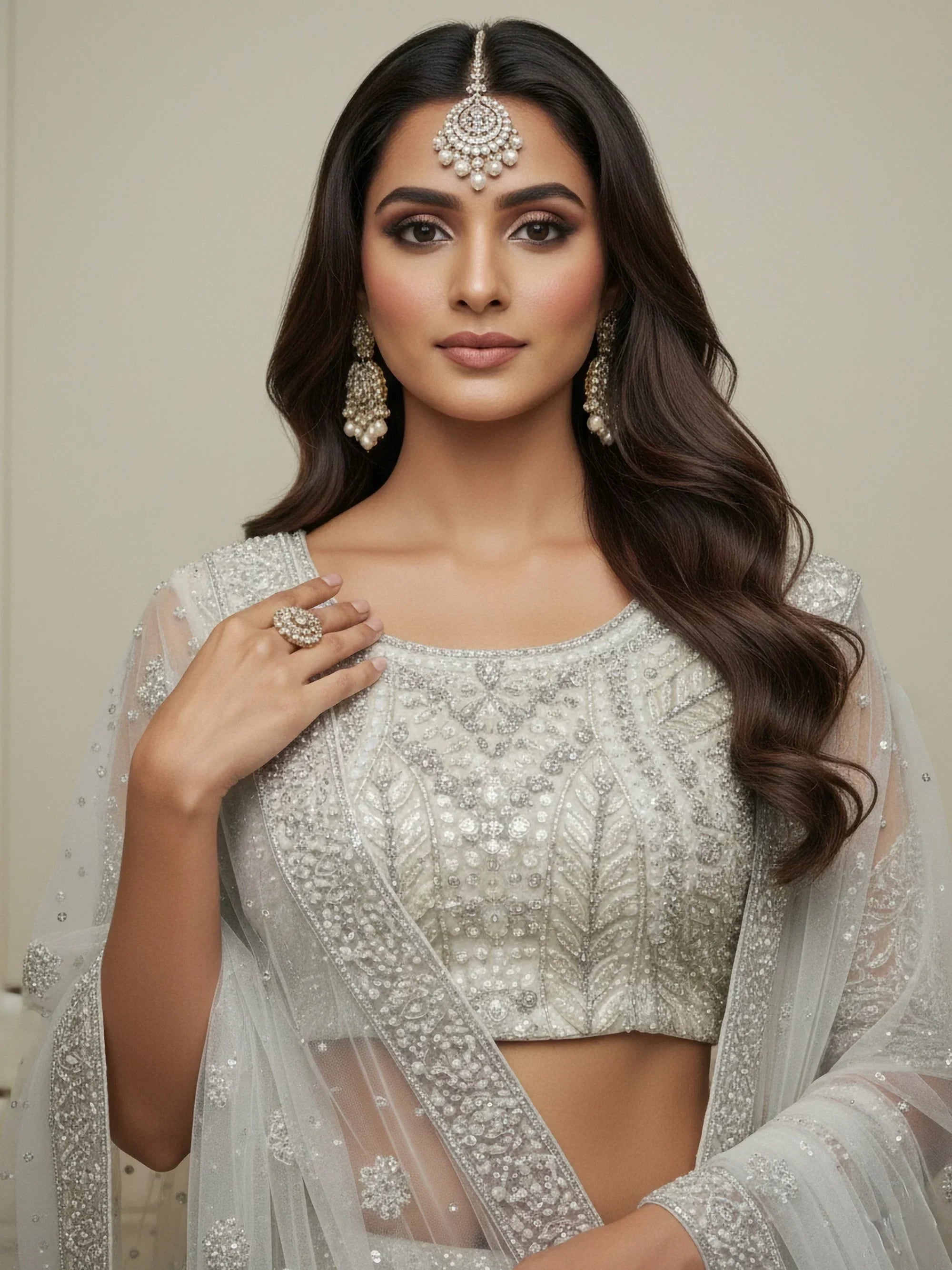 Precious Off-White Dori Embroidered Net Engagement Wear Lehenga Choli 