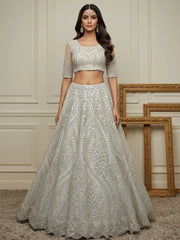 Precious Off-White Dori Embroidered Net Engagement Wear Lehenga Choli 