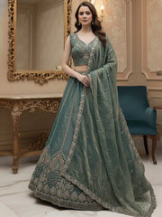 Dazzling Teal Blue Dori Embroidered Silk Wedding Wear Lehenga Choli