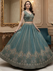 Dazzling Teal Blue Dori Embroidered Silk Wedding Wear Lehenga Choli