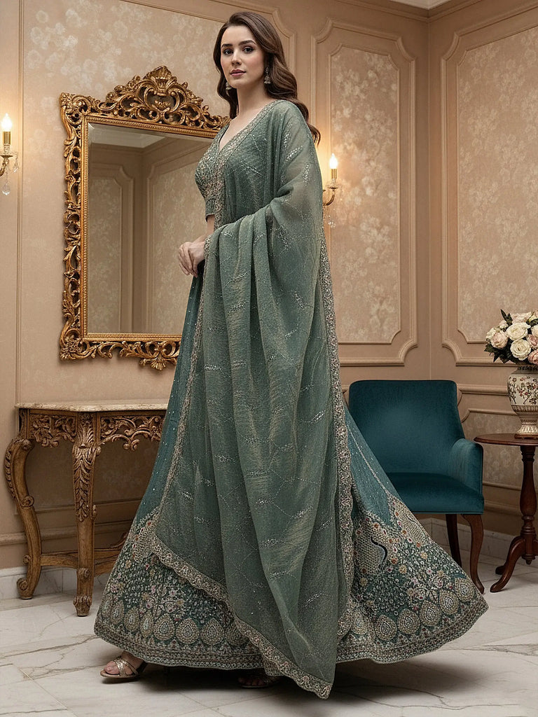 Dazzling Teal Blue Dori Embroidered Silk Wedding Wear Lehenga Choli