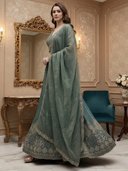 Dazzling Teal Blue Dori Embroidered Silk Wedding Wear Lehenga Choli