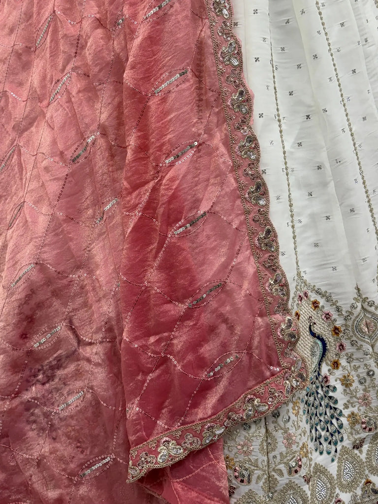 Glowing White Sequins Embroidered Silk Reception Wear Lehenga Choli