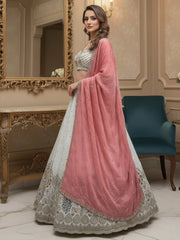 Glowing White Sequins Embroidered Silk Reception Wear Lehenga Choli